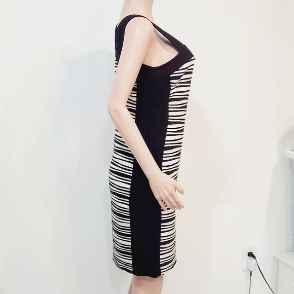 BALI Textured Striped Wave Colorblock Asymmetrical Shoulder Dress Size L - Picture 10 of 14